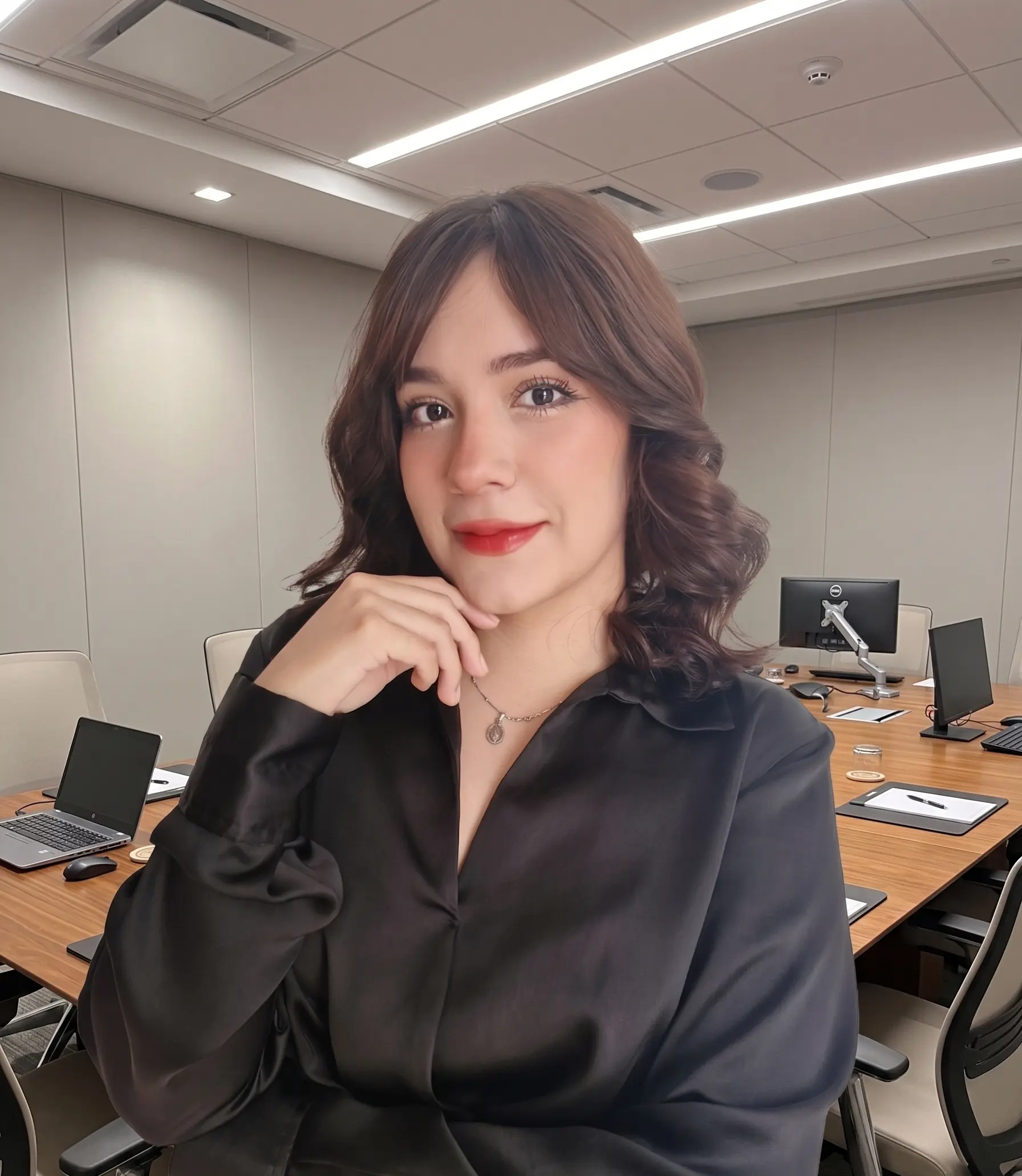 Mujer en sala de reuniones moderna